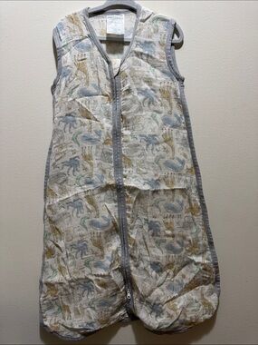 aden + anais Neutral Animal Print Sleeveless Sleep Bag with Gray Trim